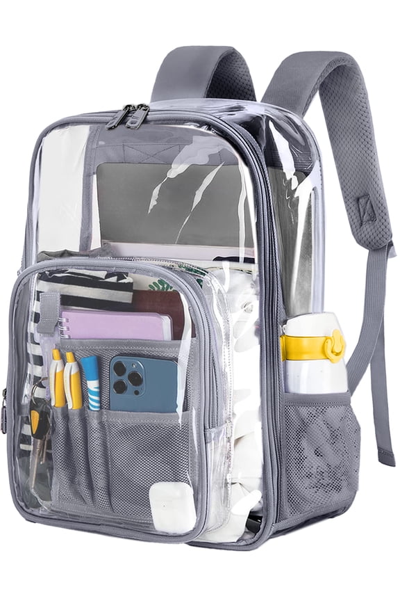 Waterproof Clear Backpack Heavy Duty PVC Transparent Large Capacity Backpack with Reinforced Strap for School, Work, Stadium, Travel, Security, Festival, College (Grey)