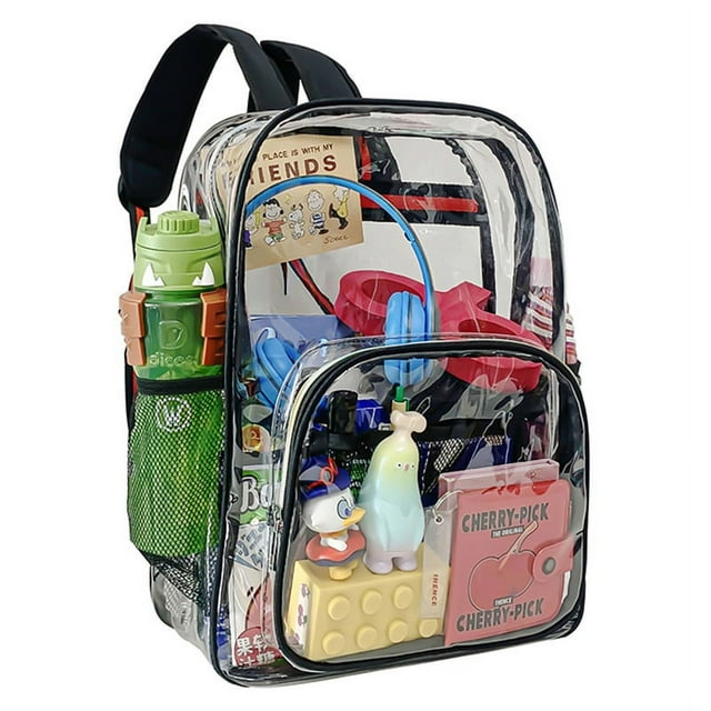 Inadays Waterproof Clear Backpack Heavy Duty PVC Transparent Large Capacity Backpack with Reinforced Strap for School, Work, Stadium, Travel, Security, Festival, College (Black Red)