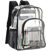 Inadays Waterproof Clear Backpack Heavy Duty PVC Transparent Large Capacity Backpack with Reinforced Strap for School, Work, Stadium, Travel, Security, Festival, College (Black)