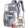 thumbnail image 1 of Inadays Waterproof Clear Backpack Set, Heavy Duty PVC Transparent Large Capacity Backpack with Reinforced Padded Straps Purse set for School, Work, Stadium, Travel, Security, College (Grey 3pcs), 1 of 6