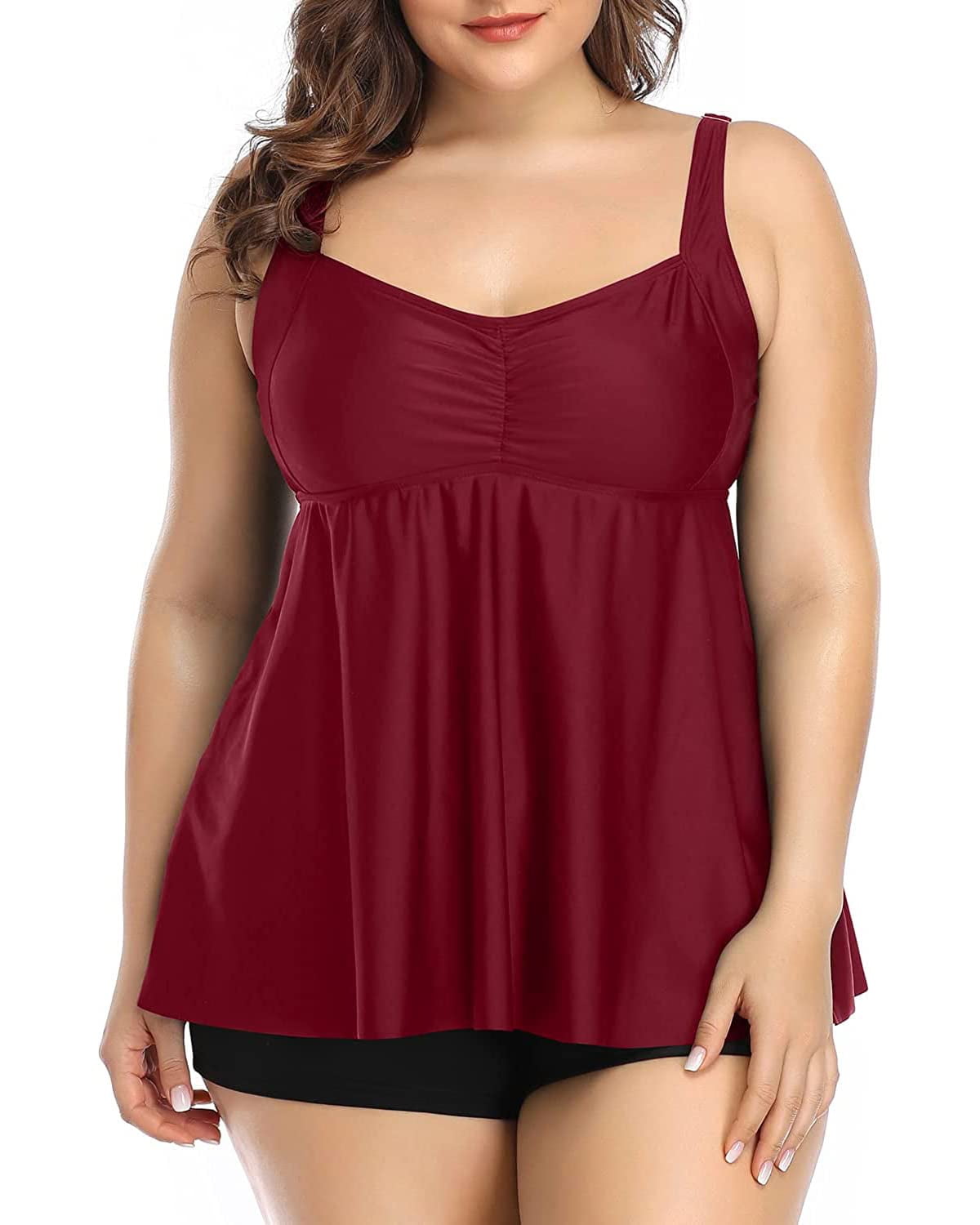 Multicolor Camisole Plus Size Swimdress Tankini Swimsuit
