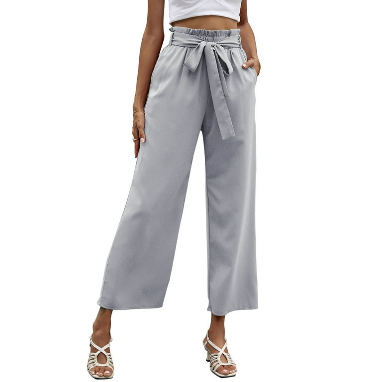 Inadays Women Wide Leg Pants High Waisted Cropped Paper Bag Pants