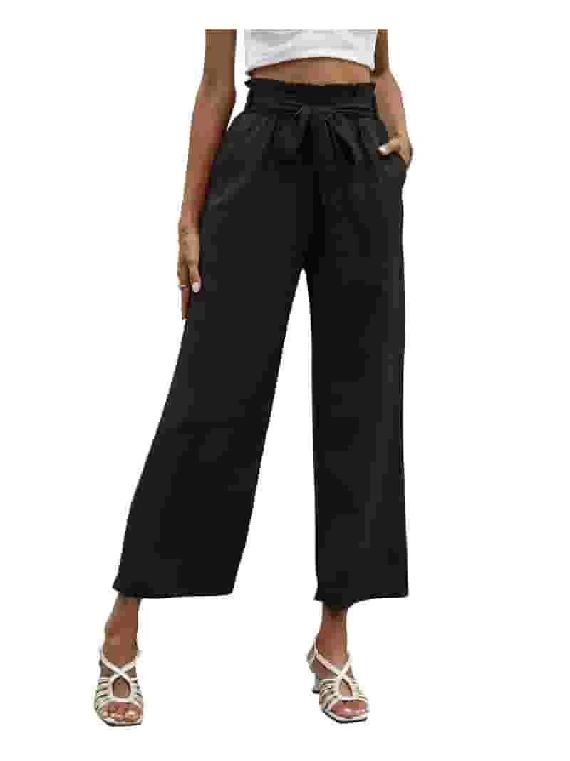 【BAON】Nendi Summer Wide Cotton Pants Inadays Women Wide Leg Pants High Waisted Cropped Paper Bag