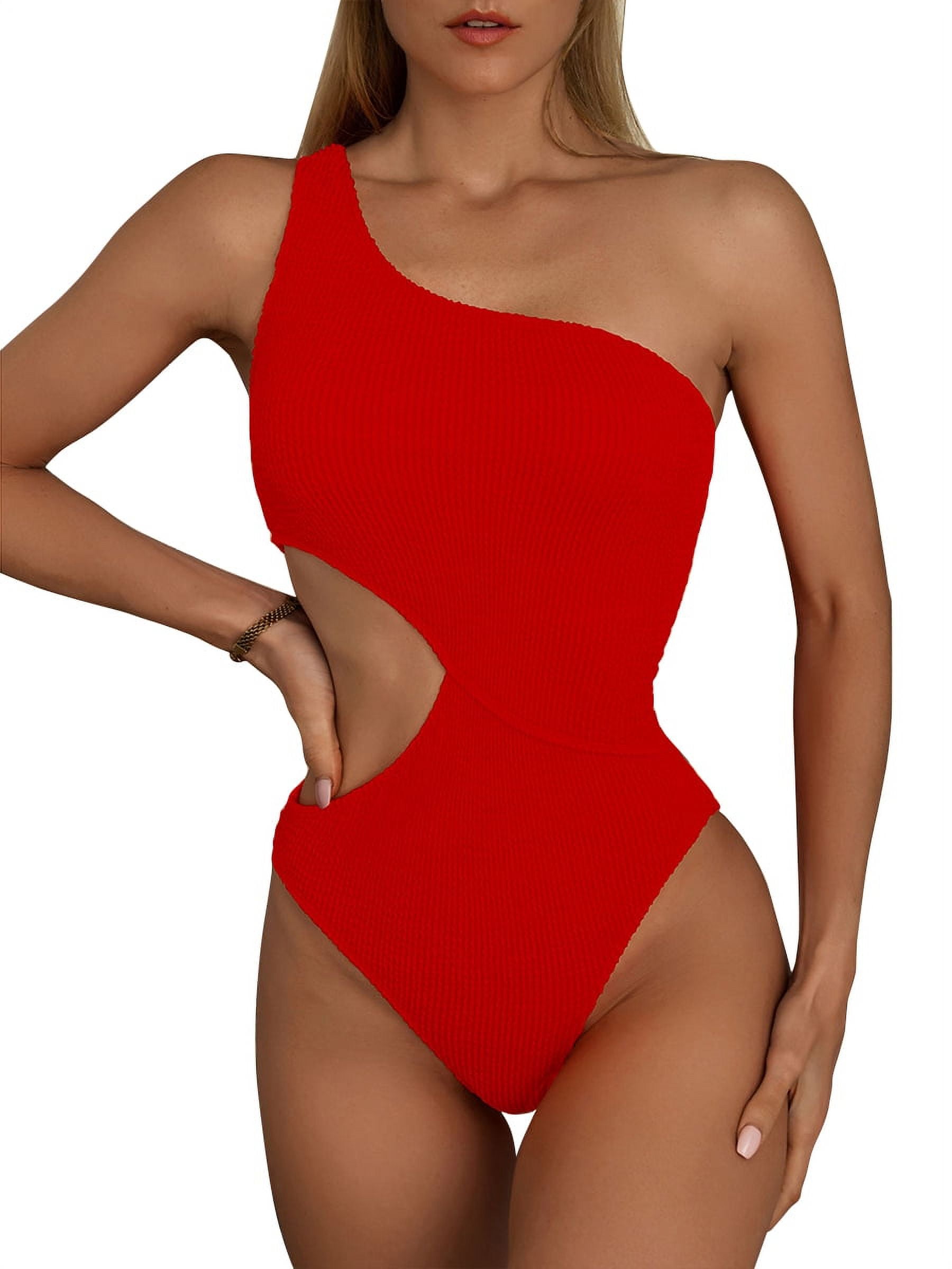 Inadays Women's One Piece Swimsuit OneShoulder Swimwear Waist Cutout