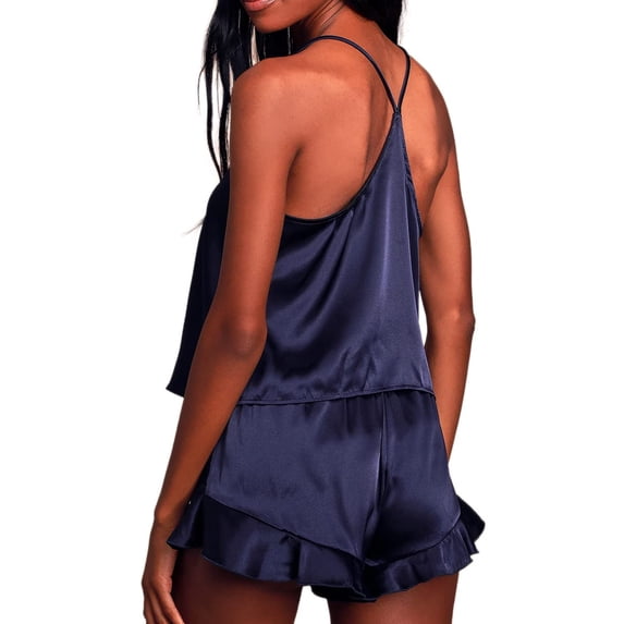 Inadays Women's Silk Satin Pajamas Sets Ruffled V Neck Camisole Sleepwear 2 Piece Pjs Sets Cami Tops and Shorts Nightwea