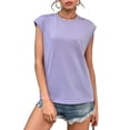 thumbnail image 1 of Inadays Womens Summer Tops 2023 Crew Neck T Shirts Cap Sleeve Blouses Summer Solid Color Basic Tops Casual Loose Fitting Tee, Purple, S, 1 of 8