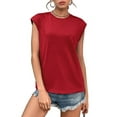 thumbnail image 1 of Inadays Womens Summer Tops 2023 Crew Neck T Shirts Cap Sleeve Blouses Summer Solid Color Basic Tops Casual Loose Fitting Tee, Red, L, 1 of 8