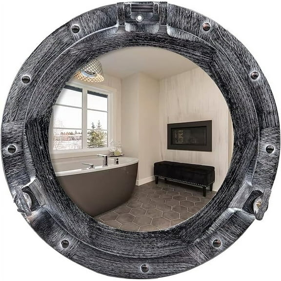 Inanosa 10" Antique Wall Mounted Premium Aluminium and Steel Alloy Vintage Ship's Porthole | Bathroom Window Mirror | Pirate's Maritime Nautical Themed Decor - 1 Pc, Antique Gray Finish