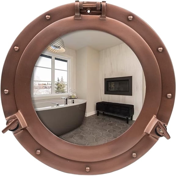 Inanosa 12" Antique Wall Mounted Premium Aluminium and Steel Alloy Vintage Ship's Porthole | Bathroom Window Mirror | Pirate's Maritime Nautical Themed Decor - 1 Pc, Copper Finish