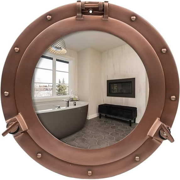 Inanosa 12" Antique Wall Mounted Premium Aluminium and Steel Alloy Vintage Ship's Porthole | Bathroom Window Mirror | Pirate's Maritime Nautical Themed Decor - 1 Pc, Copper Finish