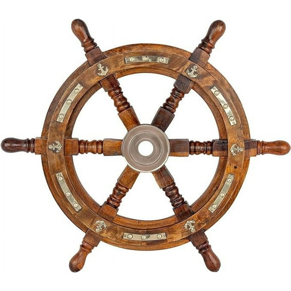 Inanosa 12" Premium Nautical Wooden Ship Boat Wheel | Captain Pirate Ship's Wheel | Home Décor Wall Sculptures