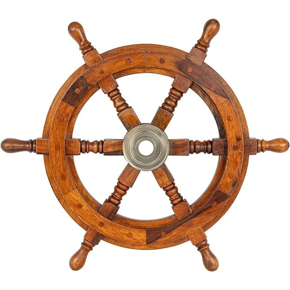 Inanosa 12" Premium Wooden Ship Boat Wheel | Nautical Captain Pirate Ship's Wheel | Home Décor Wall Sculptures