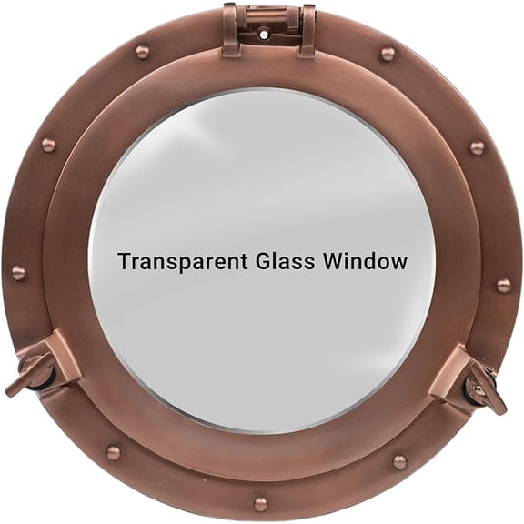 Inanosa 15" Antique Wall Mounted Premium Aluminium and Steel Alloy Vintage Ship's Porthole Window | Glassed Porthole | Pirate's Maritime Nautical Themed Decor - 1 Pc, Copper Finish