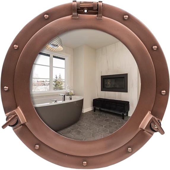 Inanosa 17" Antique Wall Mounted Premium Aluminium and Steel Alloy Vintage Ship's Porthole | Bathroom Window Mirror | Pirate's Maritime Nautical Themed Decor - 1 Pc, Copper Finish