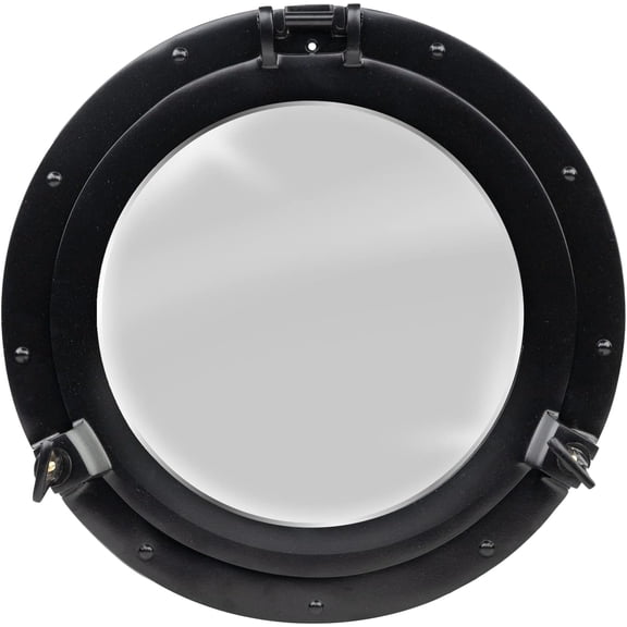 Inanosa 20" Antique Wall Mounted Premium Aluminium and Steel Alloy Vintage Ship's Glassed Porthole | Bathroom Window Mirror | Pirate's Maritime Nautical Themed Decor - 1 Pc, Black Finish