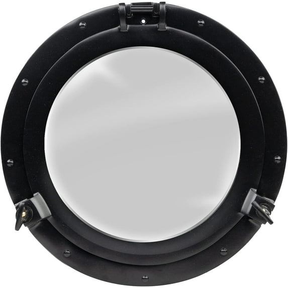 Inanosa 30" Antique Wall Mounted Premium Aluminium and Steel Alloy Vintage Ship's Glassed Porthole | Bathroom Window Mirror | Pirate's Maritime Nautical Themed Decor - 1 Pc, Black Finish