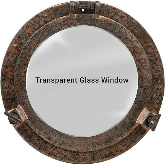 Inanosa 30" Wall Mounted Aluminium and Steel Alloy Vintage Ship's Porthole Window | Raku Finish Bathroom Transparent Window | Pirate's Maritime Nautical Themed Decor - 1 Pc, Raku Finish