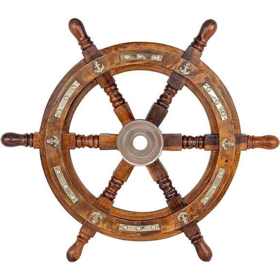 Inanosa 42" Premium Nautical Wooden Ship Boat Wheel | Captain Pirate Ship's Wheel | Home Décor Wall Sculptures