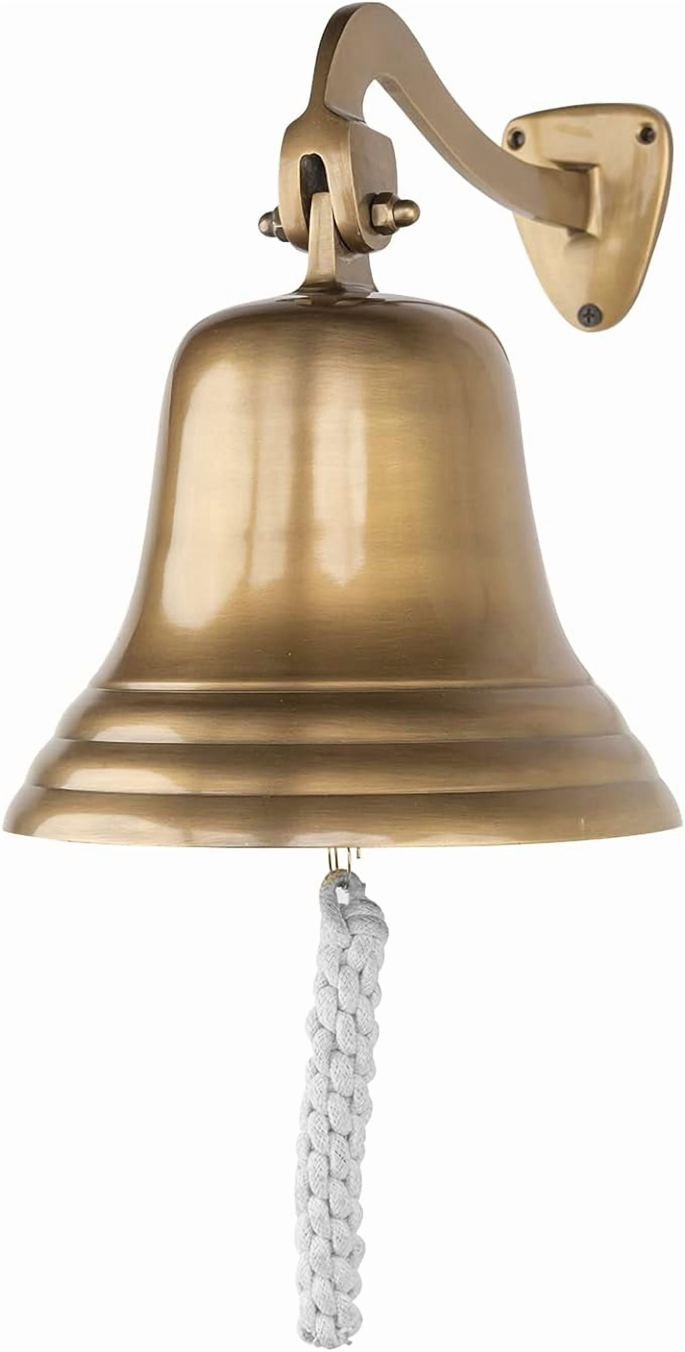 Inanosa 7" Brass Finish Decorative Doorbell Ring with Rope - Nautical Wall Decor | Hanging Bell for Home, School | Ideal for Wall Mounting - 1 Pc