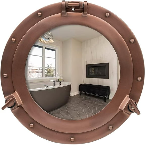 Inanosa 8" Antique Wall Mounted Premium Aluminium and Steel Alloy Vintage Ship's Porthole | Bathroom Window Mirror | Pirate's Maritime Nautical Themed Decor - 1 Pc, Copper Finish