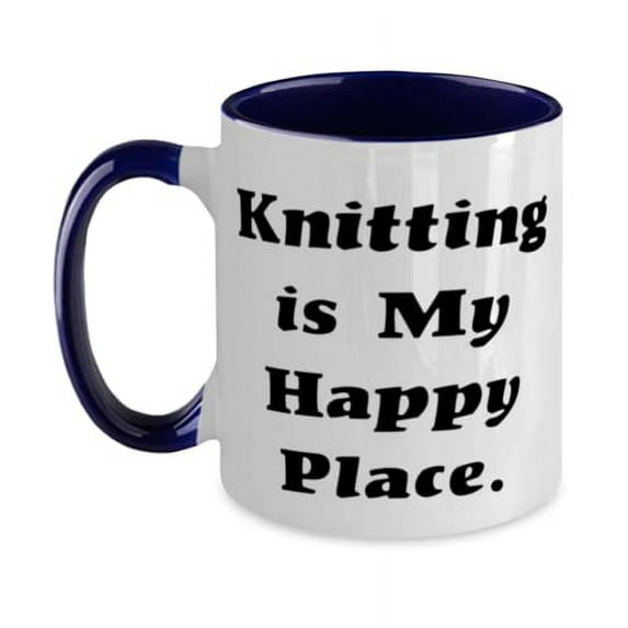 Inappropriate Knitting Gifts, Knitting is My Happy Place, Motivational Holiday Two Tone 11oz Mug Gifts For Friends, Funny knitting gift ideas, Knitting gifts for her, Knitted gifts for him, Unique