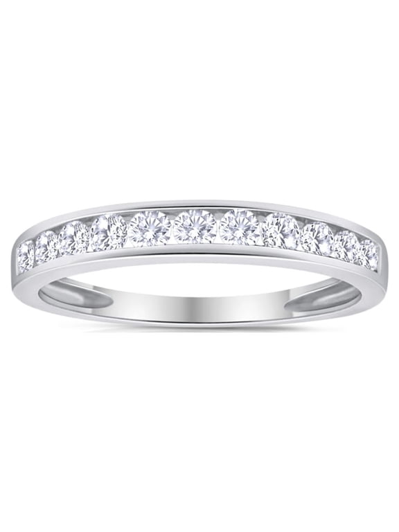 Classic Diamond Channel White Gold Wedding Rings, 9.5 inches
