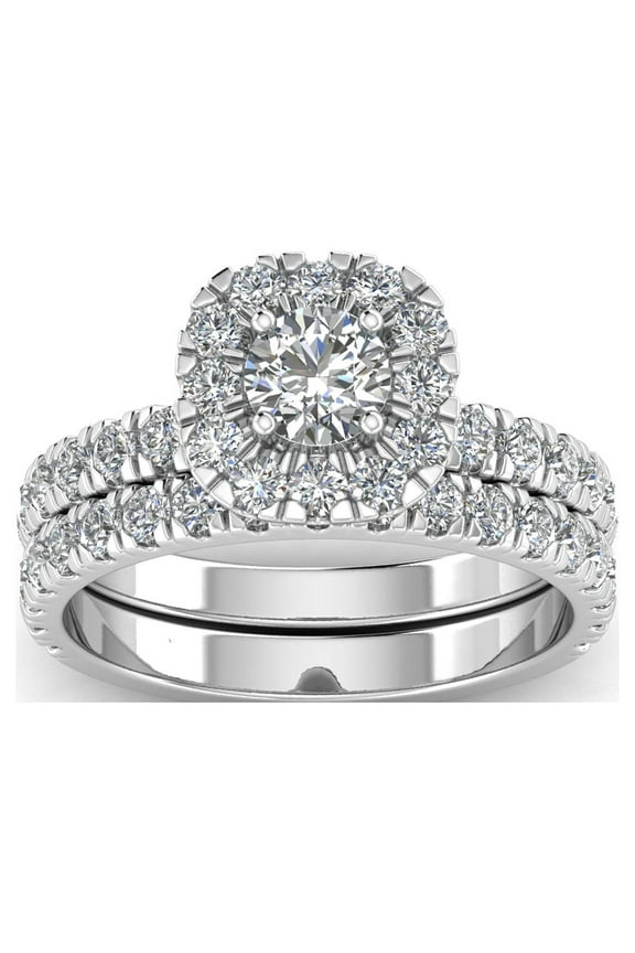 Halo G-H/I2-I3 Diamond Engagement & Wedding Ring Set 2.00ct t.w, 14K White Gold