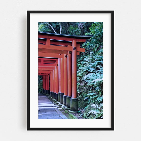 Inari Gates Galore - Fukakusa Yabunouchichō Kyoto Japan Photography Architecture Spiritual Religious Art Nature Travel Poster Woodland Black Framed Wall Art Print 5 x 7 inches