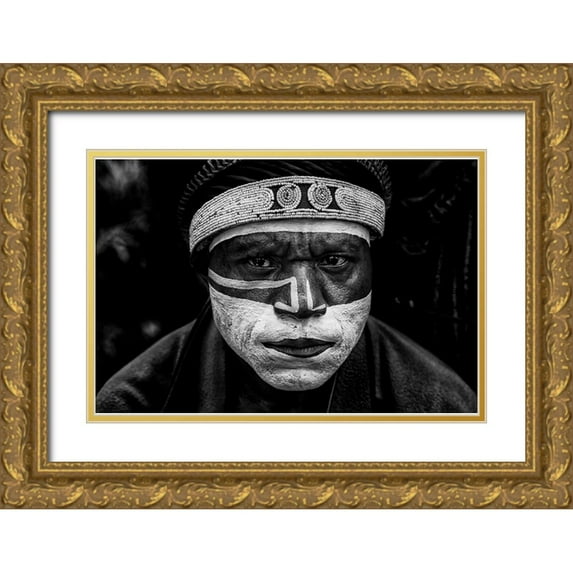 Inazio Kuesta, Joxe 24x17 Gold Ornate Wood Framed with Double Matting Museum Art Print Titled - Mt. Hagen Sing-Sing Festival - Papua New Guinea