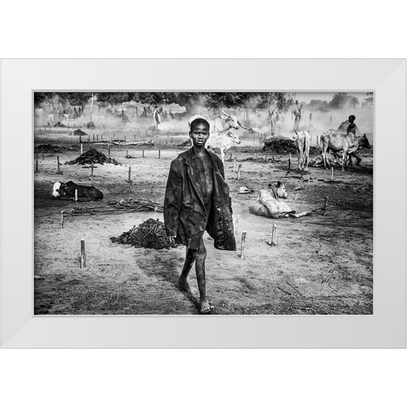 Inazio Kuesta, Joxe 32x22 White Modern Wood Framed Museum Art Print Titled - A Scene Of Life In A Mundari Cattle Camp - South Sudan