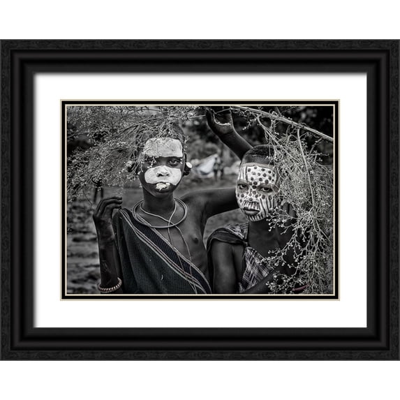 Inazio Kuesta, Joxe 32x24 Black Ornate Wood Framed with Double Matting Museum Art Print Titled - Two Surmi Girls - Ethiopia