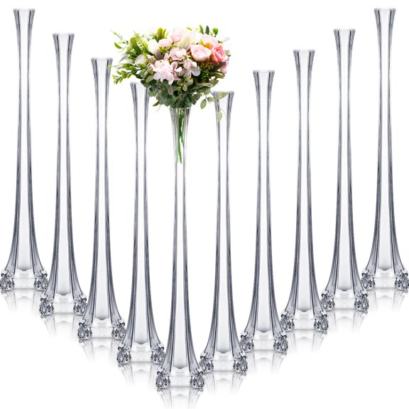 Inbagi 10 Pcs Eiffel Tower Vase for Wedding 20 Inch Clear Tall Skinny Vases Glass Flower Stand Floral Container for Living Room Home Crafts Wedding Reception Birthday Baby Shower Decors A101
