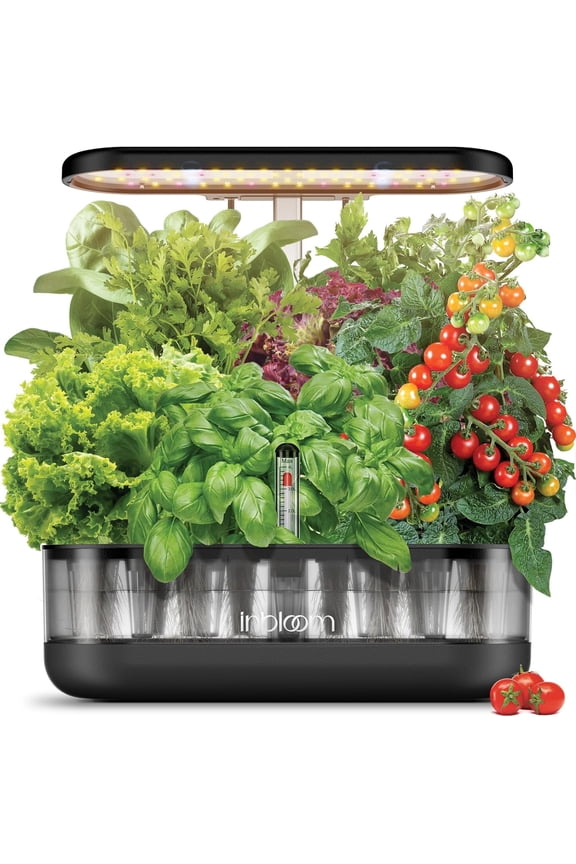 Inbloom 12 Pods Hydroponics Growing System Kit, Herb Garden Planter Indoor Kit, Indoor Gardening Hydroponics Growing System with 4.2L Water Pump, Height Adjustable, Gifts for Woman, Transparent Black