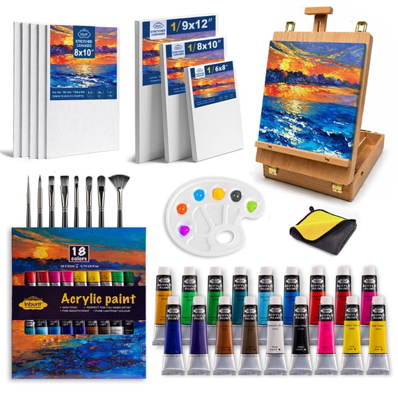 Inburit 37PCS Art Paint Set for Kids & Adult, Include 22 Colors Acrylic ...
