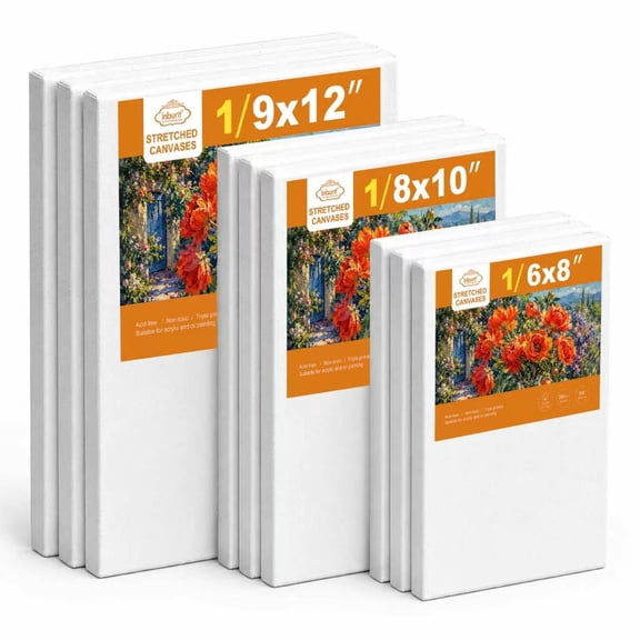 Inburit Stretched Canvas Boards, Pre-Primed Blank Art Canvases, Assorted Sizes Set, Painting Supplies for Beginners and Adults