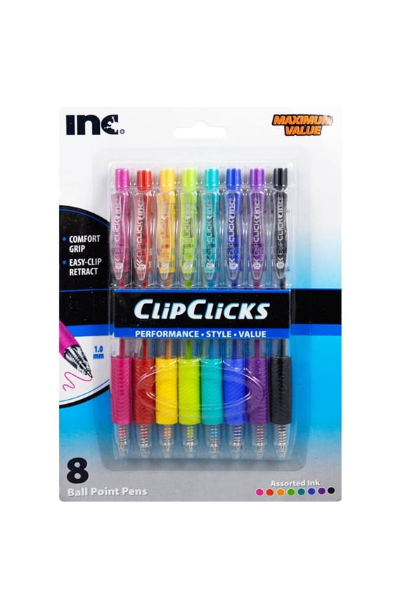 8 counts per pack Clipclick Pens Ball Point Assorted Color Pens