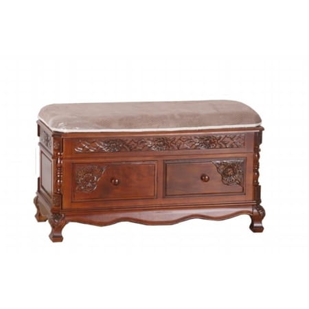 Inc Carved Wood 2 Drawer Storage Bench - Brown