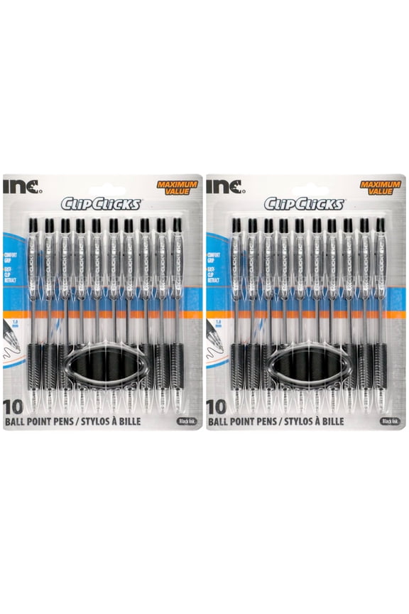 . ClipClicks Retractable Black Ballpoint Pens 20 Count, 2 Pack