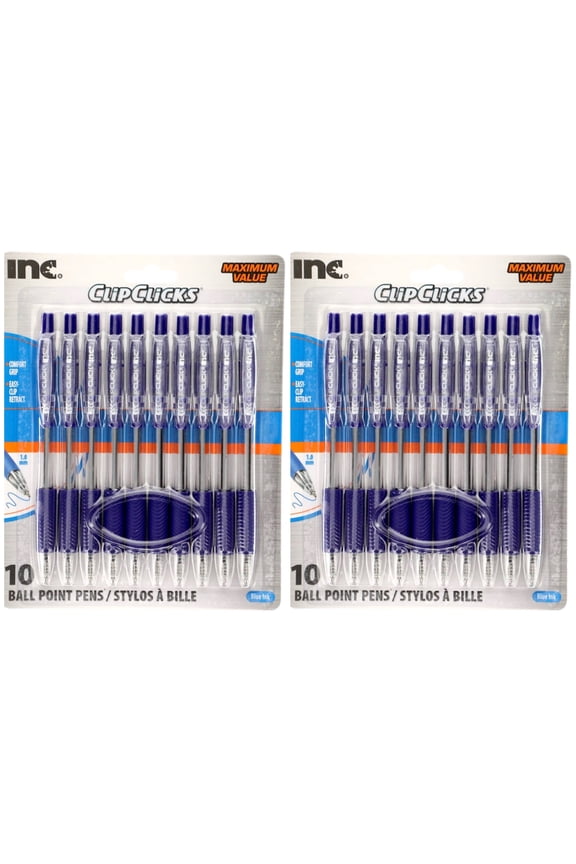 . ClipClicks Retractable Blue Ballpoint Pens 20 Count, 2 Pack