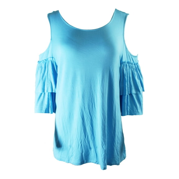 Inc International Concepts Blue Bell-Sleeve Cold-Shoulder Jersey Top M