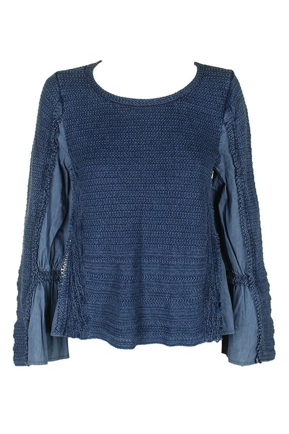 International Concepts Blue Cotton Mixed-Media Crew Neck Sweater M