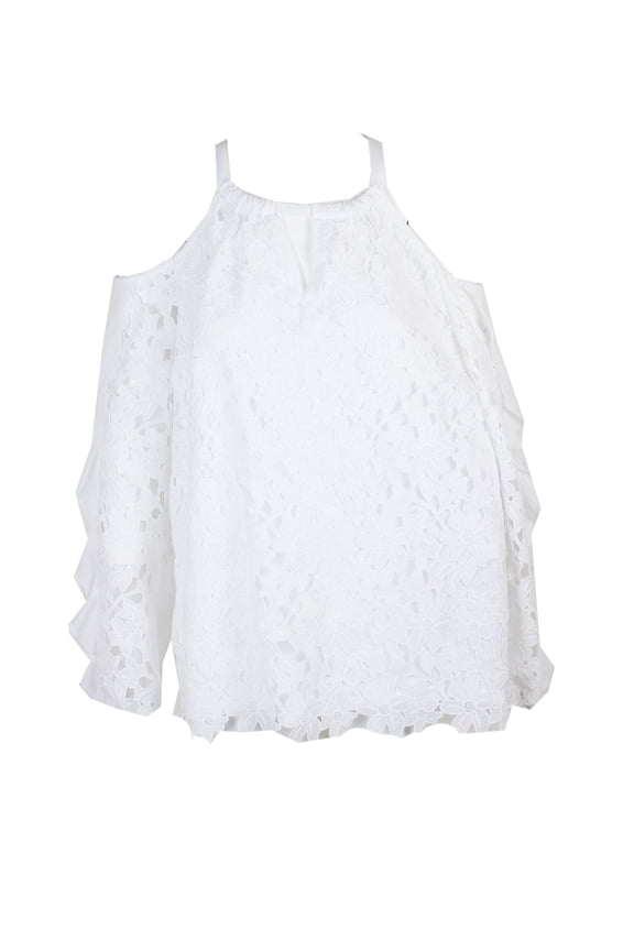 International Concepts Bright White Cold-Shoulder Lace Top XL