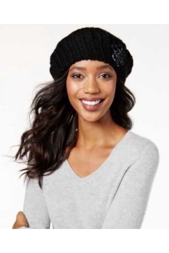 Crochet Flower Beret (Black, One Size)