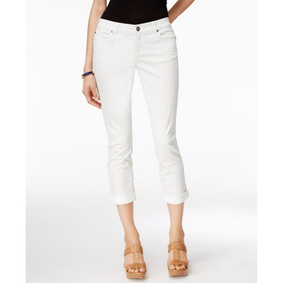 Inc International Concepts Cuffed White Wash Cropped Jeans White Denim 0