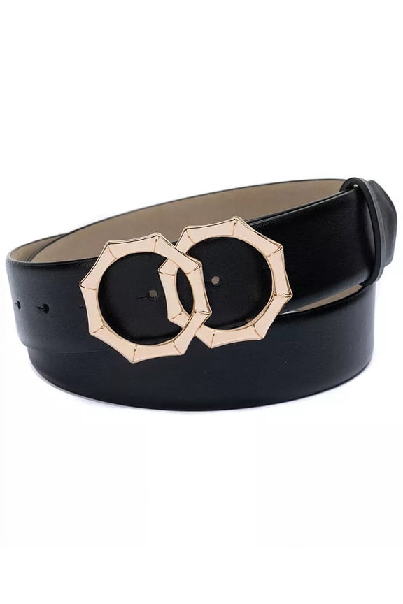 Double-Circle Bamboo-Buckle Belt, Black, Medium