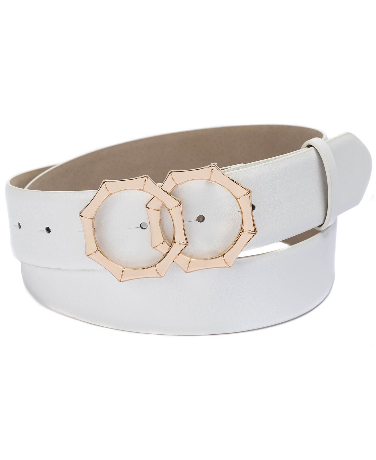 Inc International Concepts Double Circle Bamboo Buckle Belt White