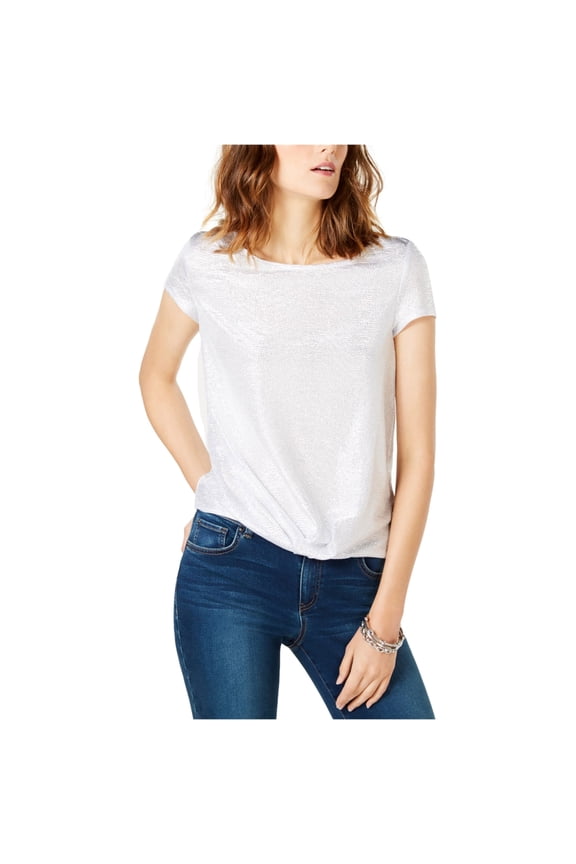 Inc International Concepts I.N.C. Twist-Front Silver Top, Size XL