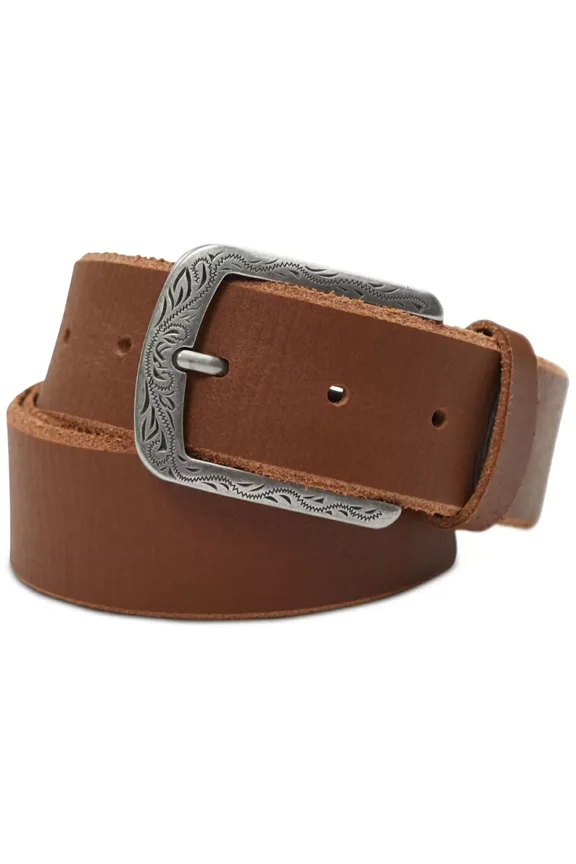 Mens Leather Western Buckle Belt, Tan, S, 30-32