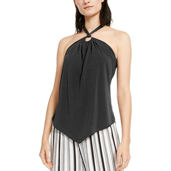 Inc International Concepts O-ring Peplum Halter Top (Deep Black, Large)