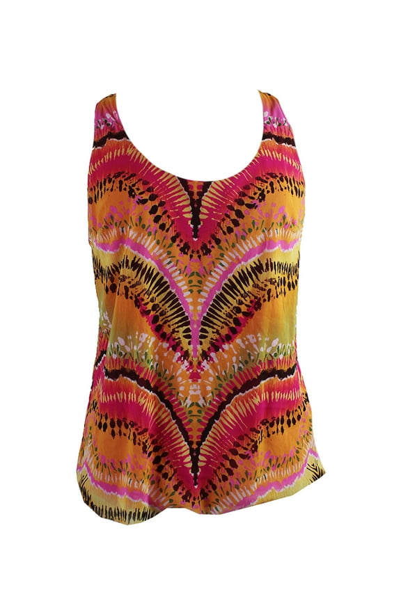 International Concepts Orange Multi Tribal-Print Mesh Halter Top L
